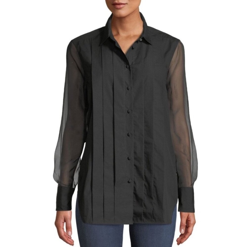 Equipment Femme Black Long Sleeve Sheer Sleeve and Back Blouse Size Small